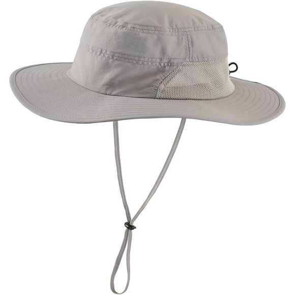 Accessories - Unisex Light Grey 100%Polyester Wide Brim Mesh Chin Strap Classic Hiking Sun Hat